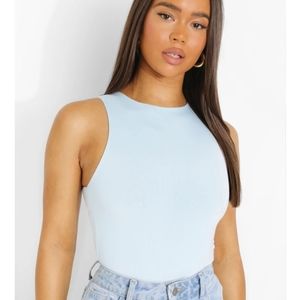 NWT Boohoo double layer slinky bodysuit in blue